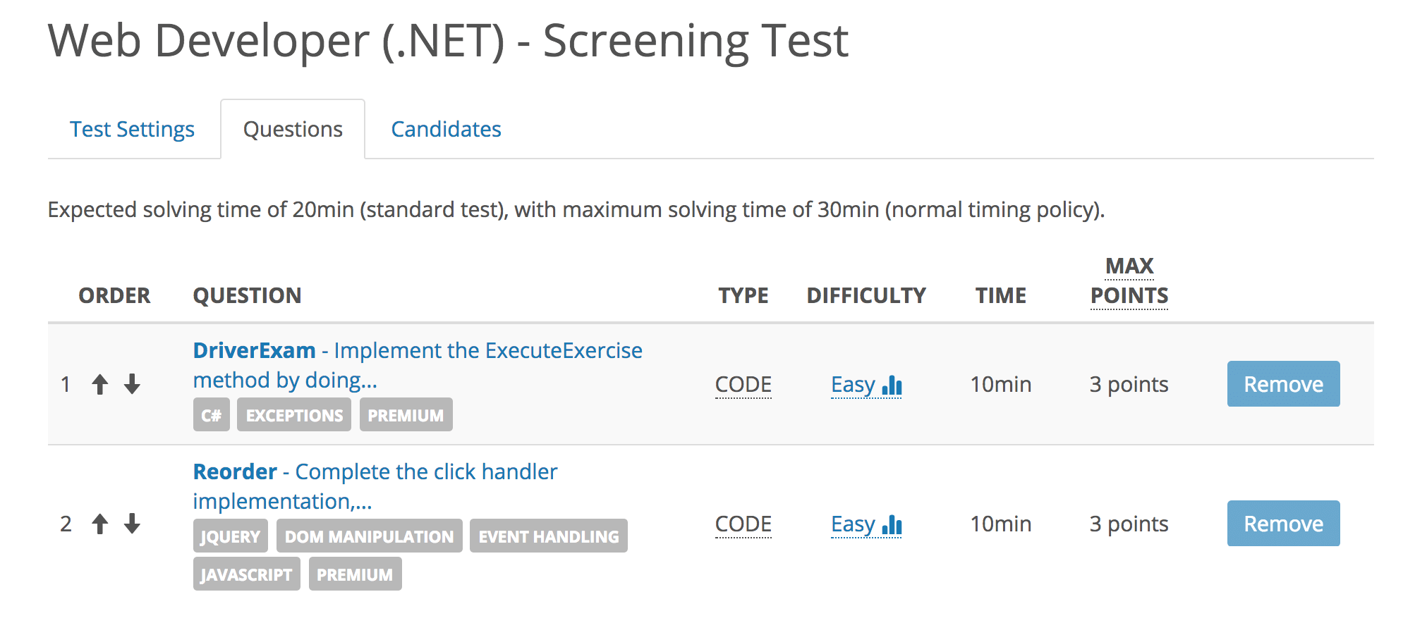 C# and JavaScript Screening Test.