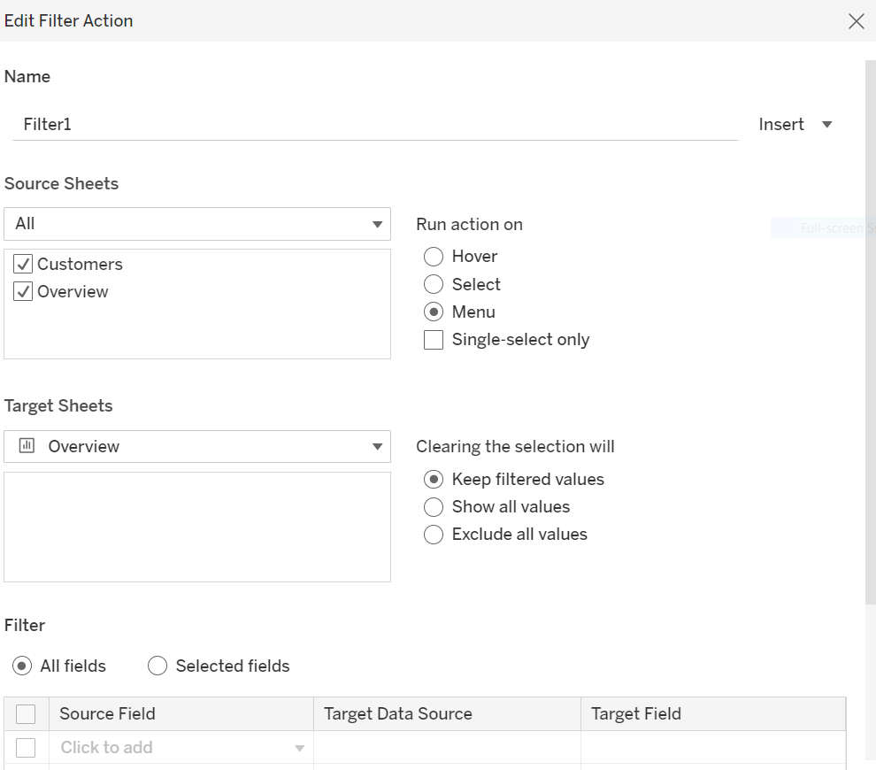 Screenshot of filter configuration in tableau.