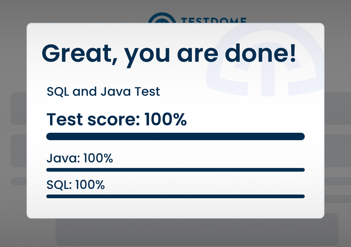 Illustration of the candidate score breakdown shown at the end of the screening test.