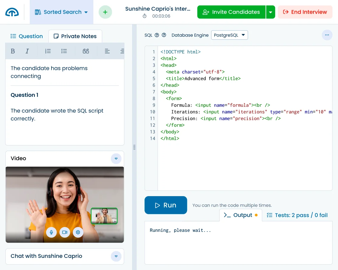 Illustration of the code interview environment.