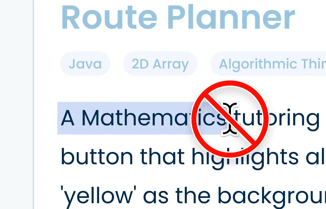 Illustration of forbidden text selection with cursor.