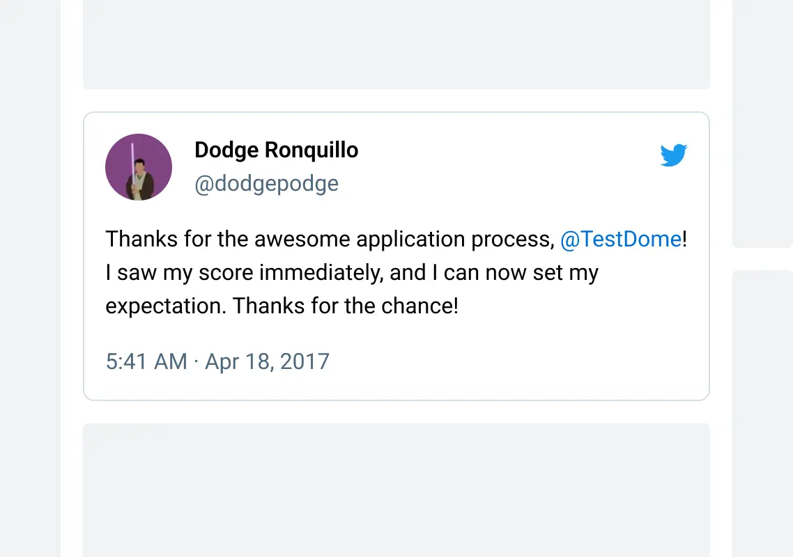 Illustration of the tweet published by a jobseeker after taking a screening test.