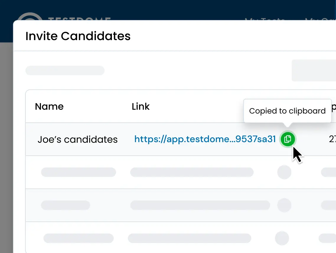 Illustration of a sample test URL being copied to the clipboard.