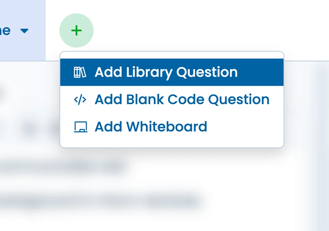 Illustration of the dropdown highlighting the "Add Library Question" option.