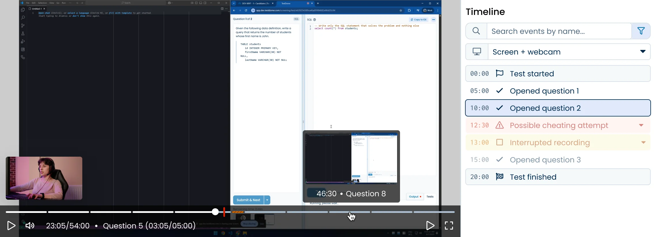 Proctoring timeline preview