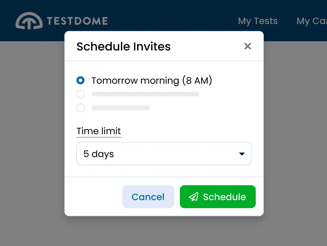 Illustration of the invites scheduling form in a modal.