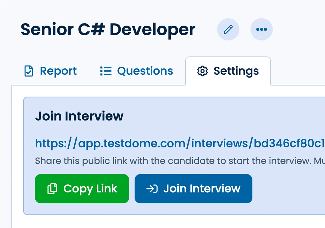 Illustration of the "Join Interview" panel with the link to join the interview.